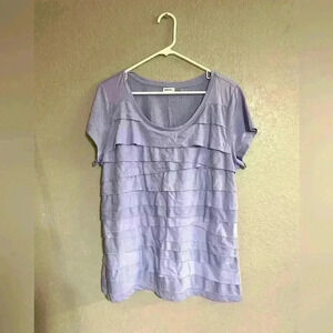 Ladies' DKNY Short Sleeve Purple Scoop Neck Ruffled Shirt Top Size 2X